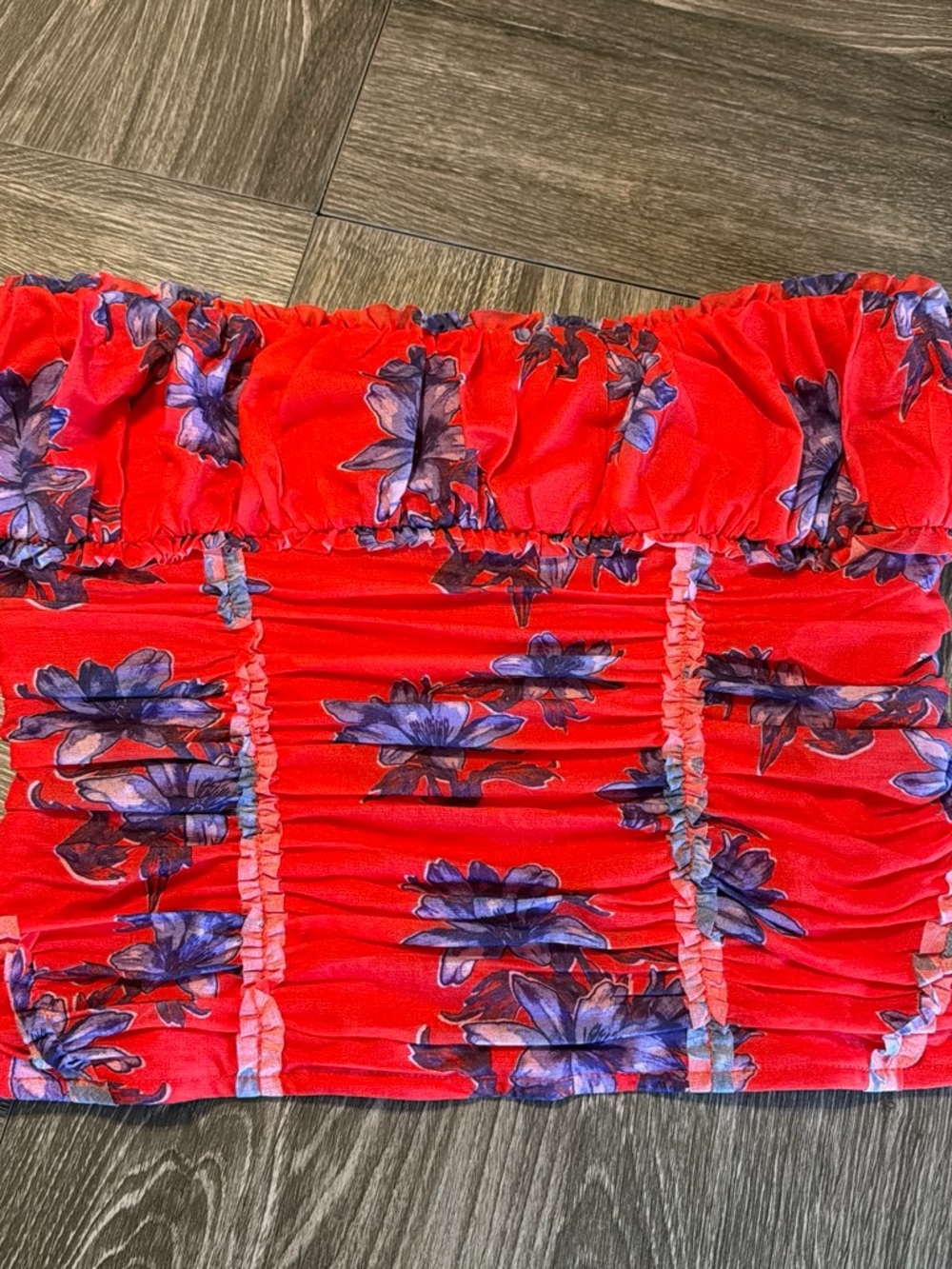 Free People Red Floral Smocked Bandeau Top